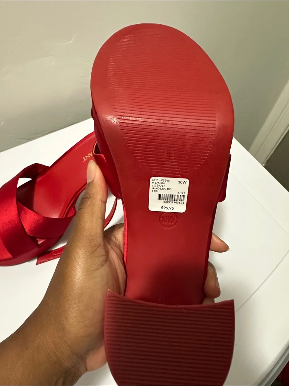 Red Satin Cross-Strap Women's Heels